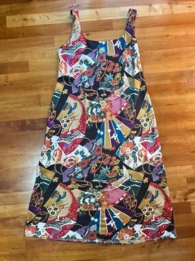 Natori Satin Asian Print Night Gown Size Medium